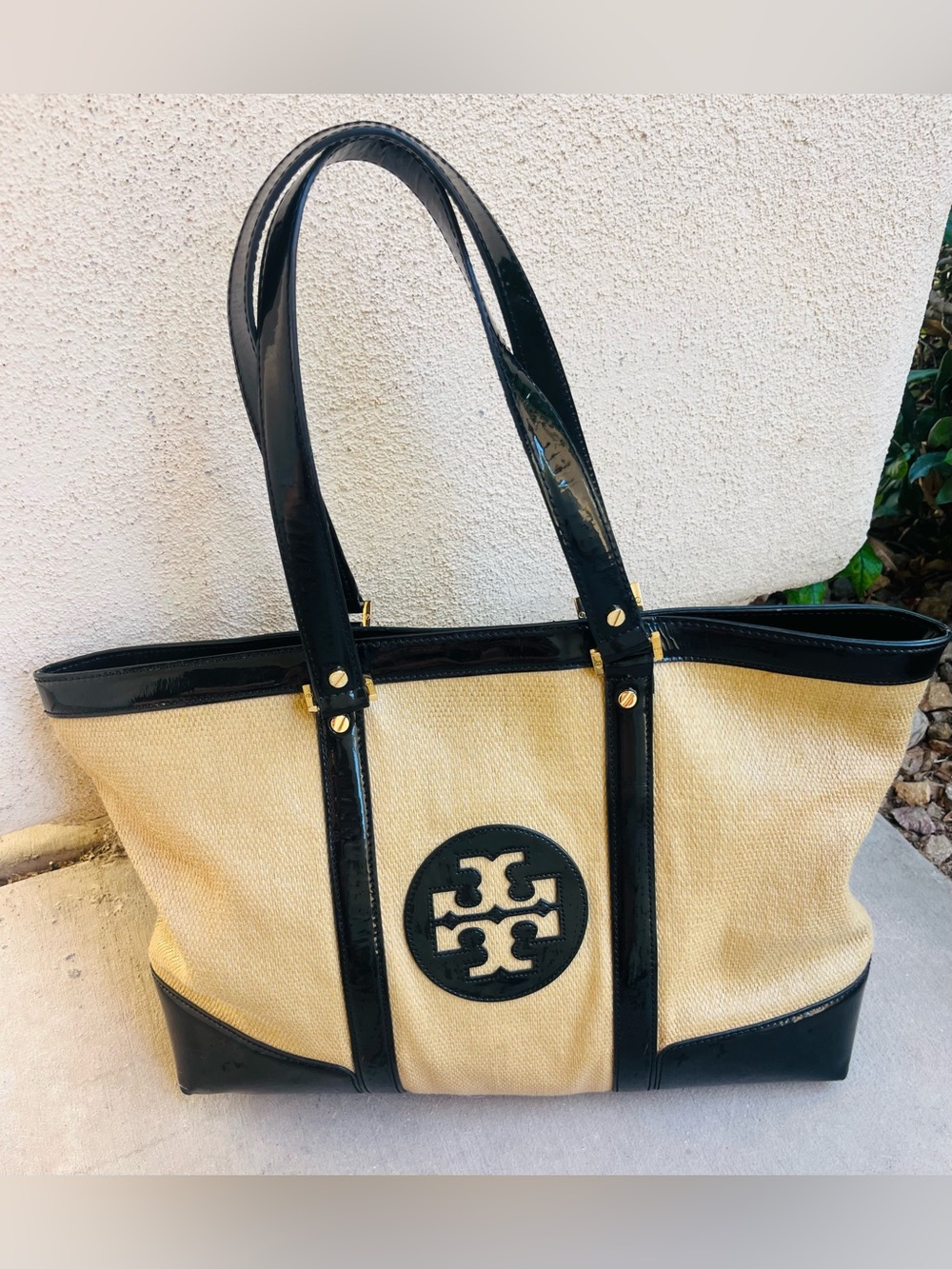 Tory Burch black & tan tote